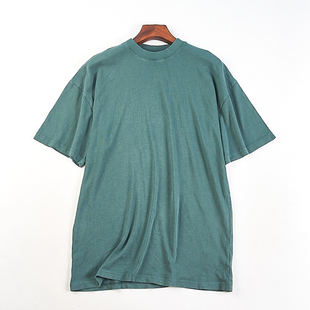 上衣 T恤82858高克重精梳棉水洗做旧复古大码 外贸男士 纯色全棉短袖