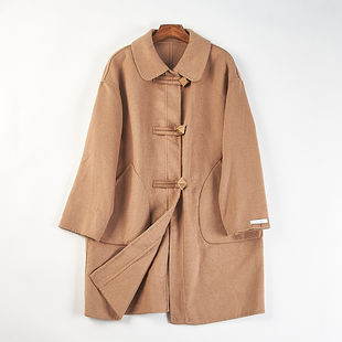 学院风大翻领双面呢羊毛大衣女12.30H85379春秋中长款 单排扣外套