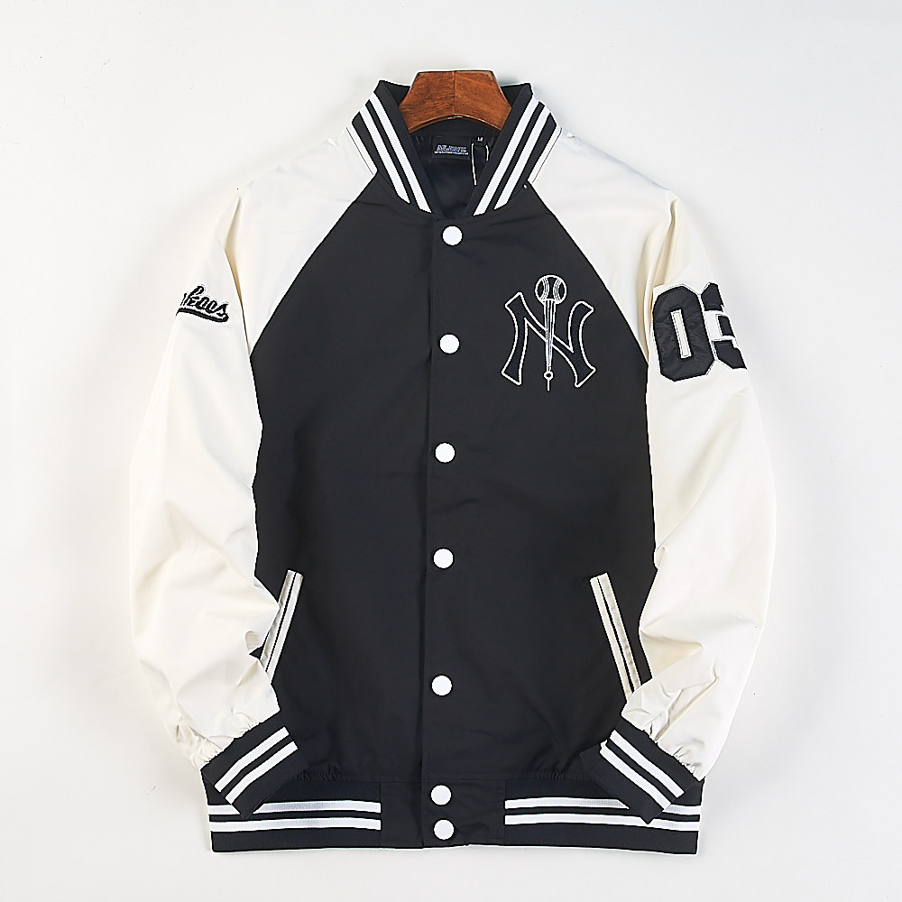 美式棒球服短外套男女情侣H85064春秋季撞色拼接刺绣运动休闲夹克