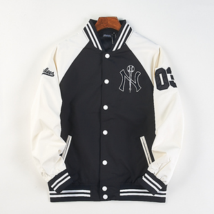 美式棒球服短外套男女情侣H85064春秋季撞色拼接刺绣运动休闲夹克