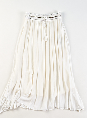 高货日单手工串珠花边高腰半身裙女H84601夏秋季垂感波西米亚长裙