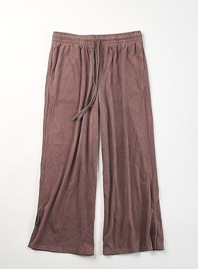 日单大码女装休闲慵懒风高腰阔腿裤H84833春秋松紧腰抽绳垂感长裤