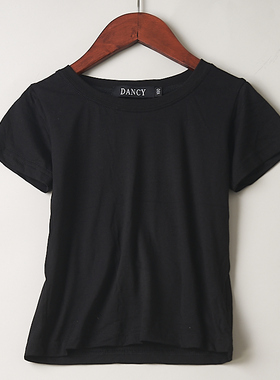 104儿童短袖t恤68624新款黑色套头男女纯棉微弹儿童夏装上衣100cm