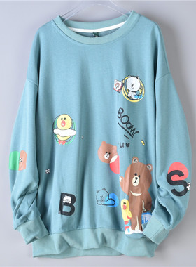 310卡通印花套头圆领卫衣男女73587宽松学院风情侣春秋棉毛圈外套