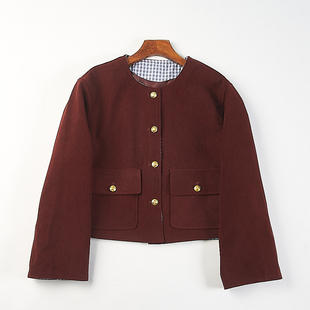 精品韩版 休闲百搭夹克上衣 复古小香风灯芯绒短外套女H84376春秋季