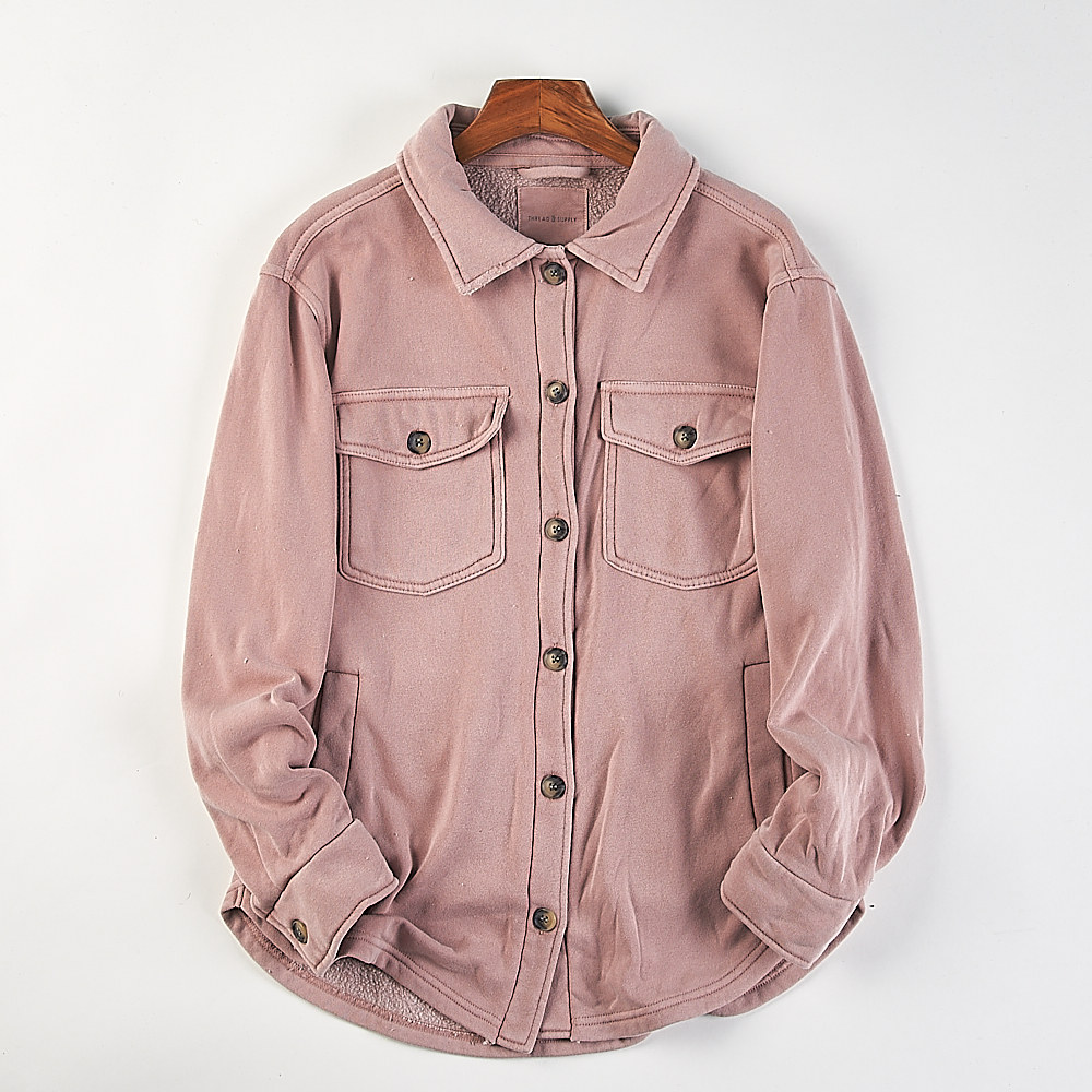 精品外贸翻领加绒衬衫外套男女H85547秋冬季宽松水洗做旧工装夹克,女装/女士精品,衬衫,淘宝优惠券,粉丝福利购,淘宝优惠卷