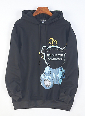 511韩版插肩袖套头连帽衫卫衣女76522春秋季卡通印花美式宽松外套