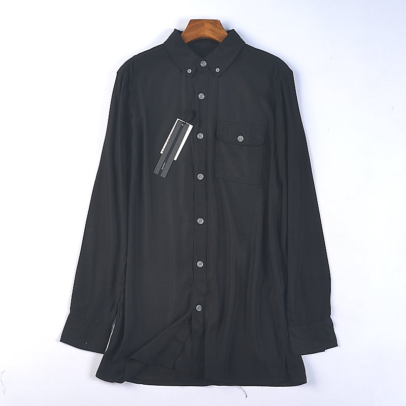 精品外贸男士人棉长袖衬衫74H74987春夏百搭黑色垂感舒适休闲上衣-封面