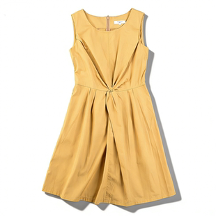 日单全棉无袖 显瘦A字裙小个子文艺中裙 扭结腰连衣裙女86186春夏季