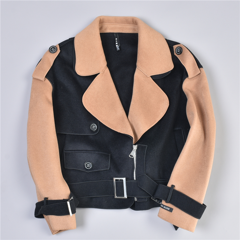 短款双面呢大衣女双层领春秋外套