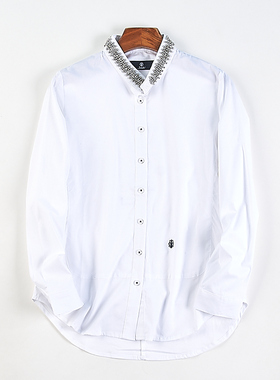 628韩版立领钉珠装饰白色长袖衬衫女82604夏秋季通勤轻奢刺绣上衣