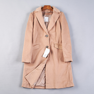 419日单复古毛呢大衣女77456春秋冬单排扣可拆卸西装 外套 领中长款