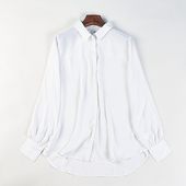 外贸简约风纯色翻领长袖 衬衣上衣 灯笼袖 衬衫 女H85788春夏宽松大码