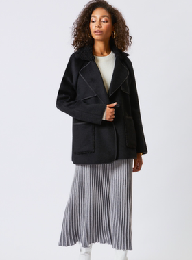 出口高端羊毛大衣女1210H81047秋冬翻毛领双排扣高级感双面呢外套