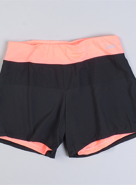 高品质运动健身短裤女93L80270时尚拼色腰边双层防走光跑步瑜伽裤