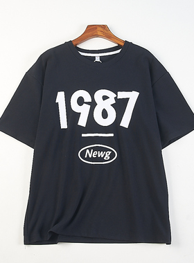 美式复古印花纯棉短袖T恤男女情侣84892夏秋重磅宽松休闲潮流上衣