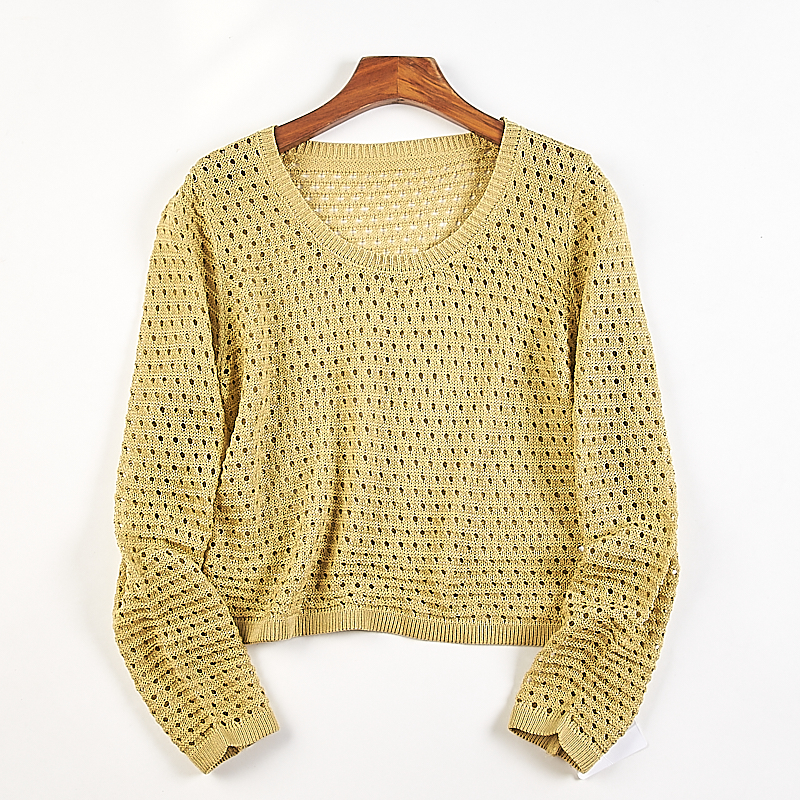 韩版纯色镂空针织衫女