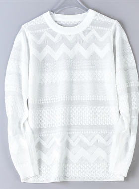 镂空钩花蕾丝衫女11.11L76691宽松直筒型春夏透视装小众上衫T恤