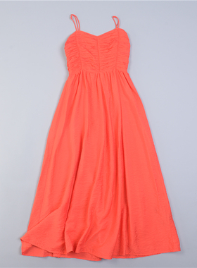 外贸法式纯色吊带连衣裙525L78988高收腰大摆显瘦晚礼A字长裙子夏