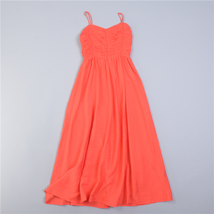 外贸法式 纯色吊带连衣裙525L78988高收腰大摆显瘦晚礼A字长裙子夏