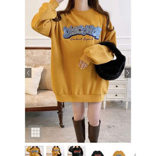 日单潮牌字母刺绣圆领套头卫衣女H84325秋冬新款 宽松圆领休闲上衣