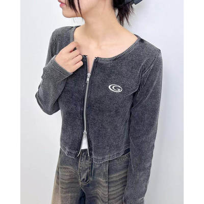 日单做旧款拉链短T恤女11.25L84455春夏秋外穿内搭辣妹装休闲上衣