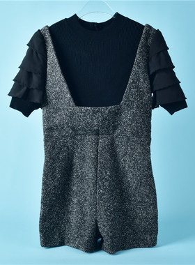 113韩版时装连体衣裤女70508高级设计感OL通勤针织花呢拼接假两件