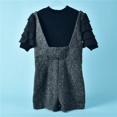 韩版时装连体衣裤女呢拼接假两件