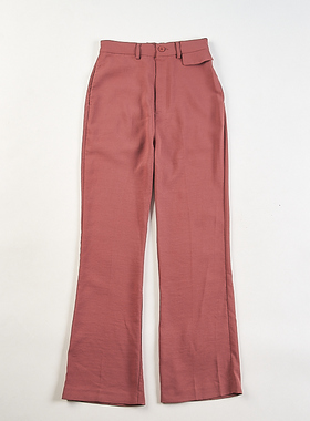 日单高腰显瘦微喇叭休闲裤女H84411夏秋纯色通勤百搭阔腿拖地长裤