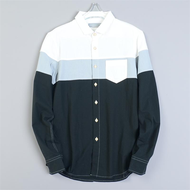 外贸日单春秋款拼色长袖衬衫
