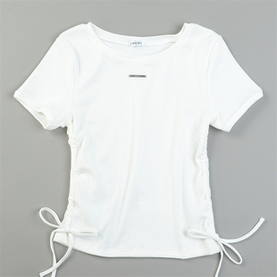 抽褶修身 减龄甜辣短款 款 T恤女9.23L84454时尚 上衣夏 短袖 日单新品