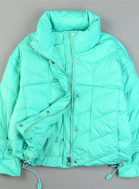 精品韩版绿色面包羽绒服女L85505防风立领保暖宽松短款白鸭绒外套