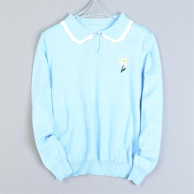 523甜美少女感小刺绣针织衫80737复古翻领套头直筒春秋冬长袖毛衣