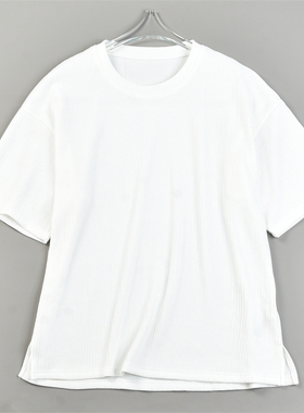 韩版宽松大码褶皱显瘦短袖T恤男女83748夏秋重磅垂感圆领套头上衣