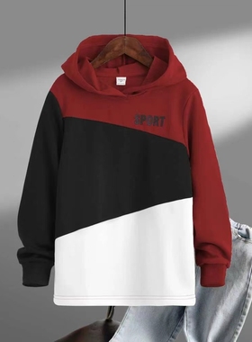 外贸童装拼色连帽卫衣5.20H74389套头休闲运动学生男女童长袖上衣