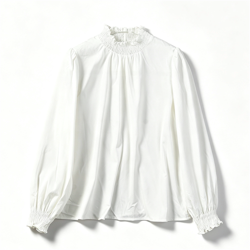 设计感花边立领白衬衫女7.12L87371束口灯笼袖春夏通勤新职风上衣