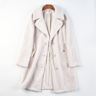 外贸单仿羊剪毛绒大衣女1217H81063宽松复古单排扣保暖中长款 外套