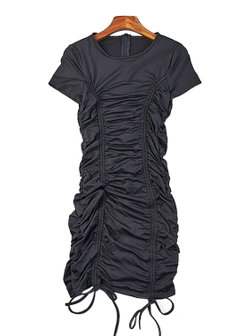 619紧身弹力包臀性感连衣裙80819小心机设计感褶皱收腰辣妹中短裙