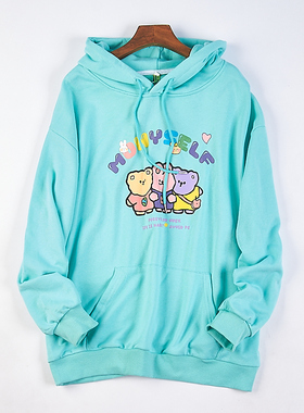 35韩版卡通印花连帽衫卫衣男女情侣装H76501春秋宽松纯棉毛圈外套