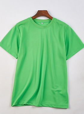 929日单绿色印花圆领短袖T恤男女亲子75309休闲运动健身速干上衣