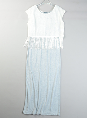 流苏罩衫+灰色无袖连衣裙两件套女L83698夏季设计感小众叠穿套装