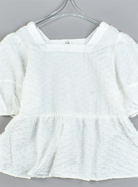 法式方领泡泡短袖衬衫女L82910夏季新款别致设计感小众慵懒风上衣