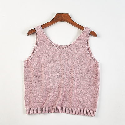 韩版纯色V领无袖针织衫女