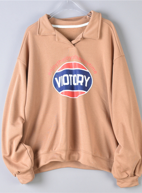 46美式潮流女生翻领卫衣L76206宽松文艺慵懒bf风春秋套头长袖外套