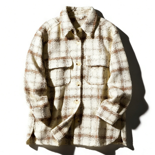 英伦风花呢格纹衬衫 外套男女L86204春秋宽松百搭双口袋休闲夹克 式