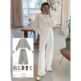 日单潮牌加绒短卫衣阔腿长裤套装女L84482宽松休闲运动秋冬两件套