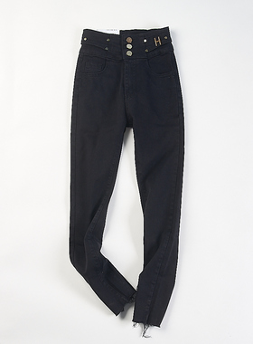 精品韩版黑色高腰显瘦小脚裤女H85351春秋季新款紧身显高牛仔长裤