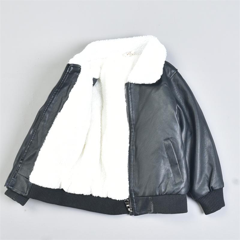韩版新品男女童加绒皮衣12.24L81076翻毛领皮夹克冬保暖童装外套