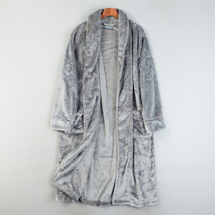 居家服 休闲长款 男士 法兰绒浴袍睡袍12.30L85571简约双口袋秋冬季