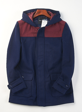 品质潮牌男装连帽羊毛毛呢长袖大衣H83864秋冬季中长款多口袋外套